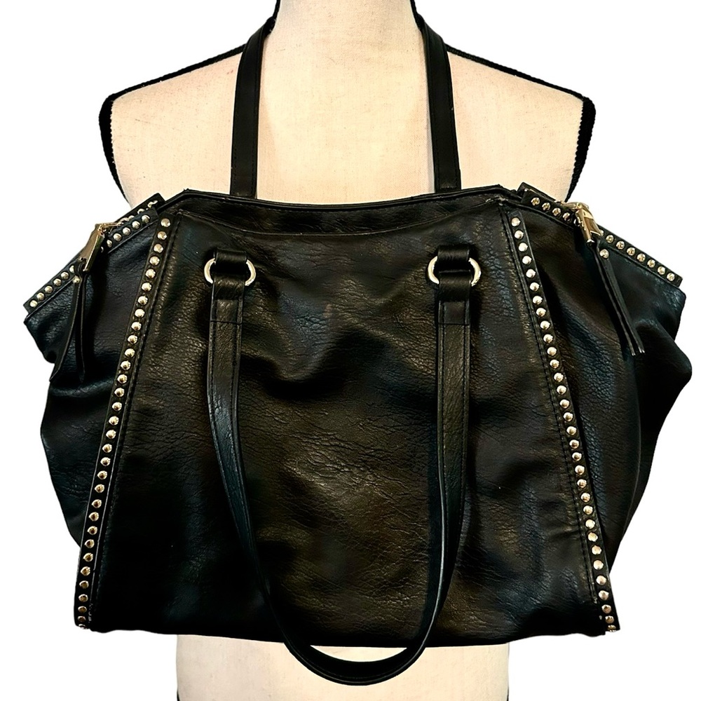 NWOT INC International Concepts black embelished faux leather ‘Hazel Satchel’